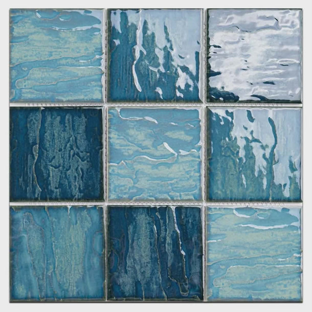 30×30 Swimming Pool Porcelain Ceramic Mosaic Anti-Slip Mix Green Concave-Convex Texture Mosaic