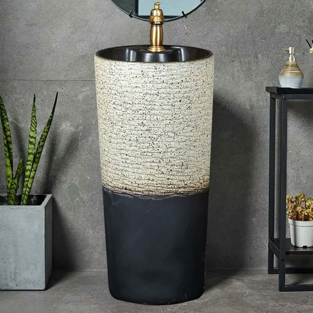 Retro Chinese Style Outdoor Sink All-in-One Floor-Standing Courtyard Garden WashBasin with Single Hole Faucet Mount