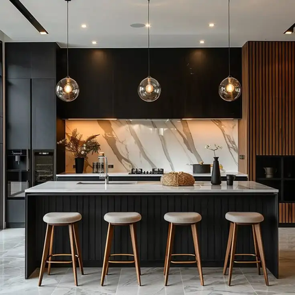 Customized Modern Natural Wood Semi-Gloss Walnut Veneer L-Shaped Kitchen Cabinet African Projects MDF Carcase Hidden Hinges Sink