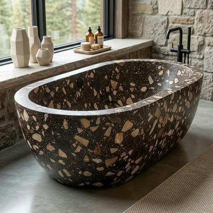 High Quality Artificial Terrazzo Stone Brown Bathtub For Hotel Villa Bathroom Bathtub Vanity