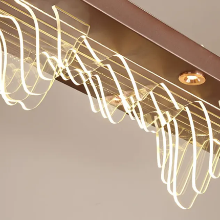 Nordic Living Room Rectangular Classical Villa Pendant Light Wooden Simple Acrylic Line Pendant Light