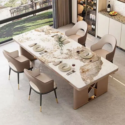 Italian Dining Room Furniture – Rectangular Light Rock Dining Table, Elegant and Durable for Household Use