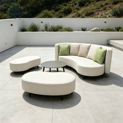 Luxury Outdoor Teak Furniture Solid Wood Outdoor Sectional Sofa Set All Weather Sun Resistant Fabric Lounge Couch Sofa