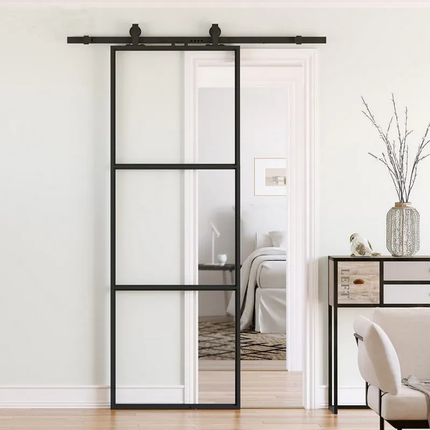 Black Glass Sliding Barn Door Hardware Kit Wooden Sliding Barn Door System Hardware