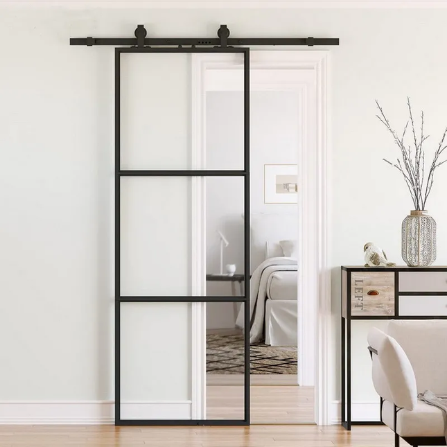Black Glass Sliding Barn Door Hardware Kit Wooden Sliding Barn Door System Hardware