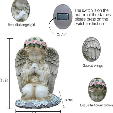 Modern Outdoor Solar Angel Girl Garden Statue Resin Craft Ornament Painted Finish For Yard Decorative Solar-Powered Landscape