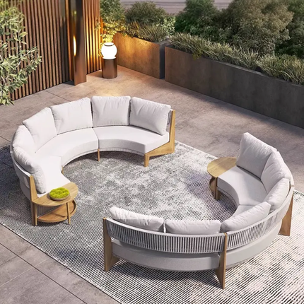 Ocean Breeze Curved Luxury Sofa Set with Teak Wood Frame and Rope Design