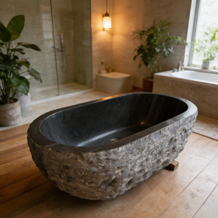 Modern Freestanding Solid Home Bathroom Sink Black Stone Antique Marble Bath Tub Natural Stone Bathtub