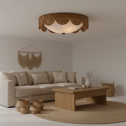 High Quality Handmade Modern LED Living Room Indoor Asian Chandelier Custom Logo Rattan Light Surface Mounted