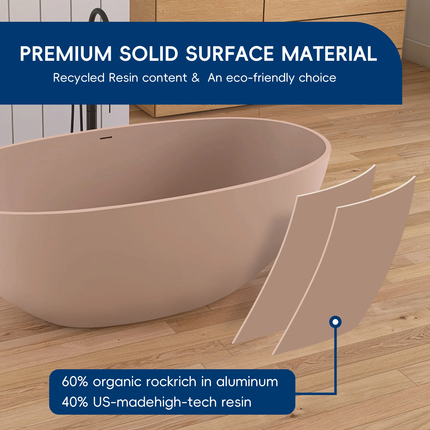 Maydon Modern Freestanding Oval Bathtub Solid Surface Soaking Tub Matt Pink Stylish Bathroom Design Durable Eco-Friendly 1550mm