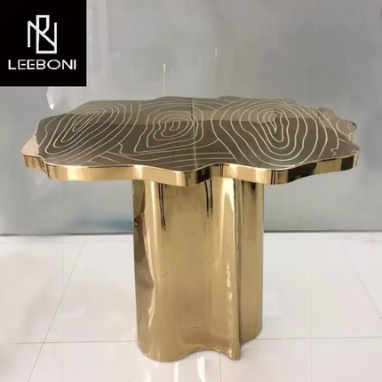 Home Furniture Unique Design Banquet Table Stainless Steel Gold 6 Seater Luxury Dining Table