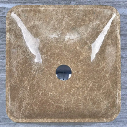 Emperador Light Unique Shape Sink Handmade Natural Stone Wash Basin Bathroom Vanity Diamond Facets Marble Stone Wash Basin