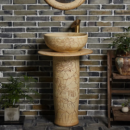 Hand-Carved Porcelain Washbasin ,Floor, Mounted, Freestanding Pedestal Sink