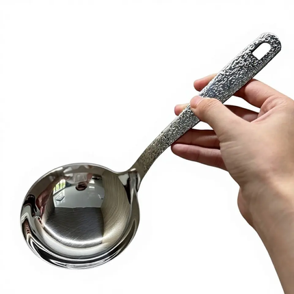 OEM/ODM 304 Stainless Steel Durable Large Soup Spoon Luxury Vintage Design Buffed Mirror Polish Retro Hot Pot Spoon