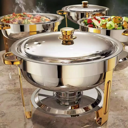 High Quality 7-Piece Stainless Steel Silver Food Warmer Set Alcohol Candle Burner 9L Capacity A Energy Efficiency 60-80c