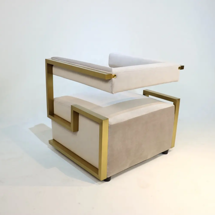 Modern Leisure Dining Chairs White Velvet with Gold Stainless Steel Armrest