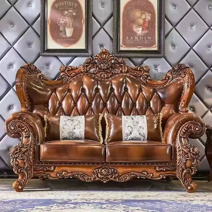 Luxury Solid Wood Sectional 1 2 3 Sofa Set Genuine Leather Modern Indoor Living Room Sofa
