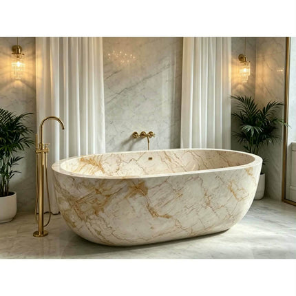 Modern Freestanding Stone Bathtub Fancy New Design Beige Marble Bathtubs for Home Hotel Bathroom