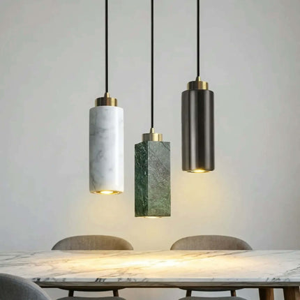 Wabi Sabi LED Yellow Travertine Marble Pendant Lamp Nordic Stone Hanging Light For Dining Table Bar- Chandeliers Pendant Lights