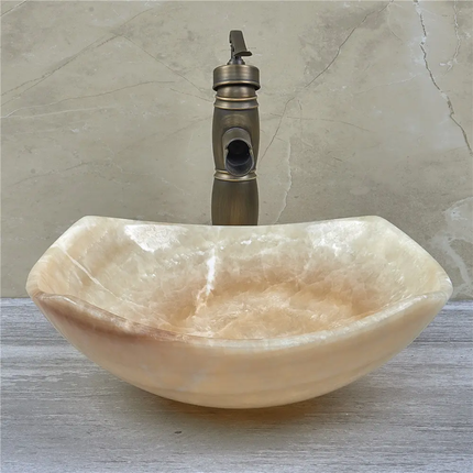 Size and Shape Can Be Customizable Luxury Natural Yellow Onyx Unique Shape Vessel Sink Marble Stone Wash Basin Bowl