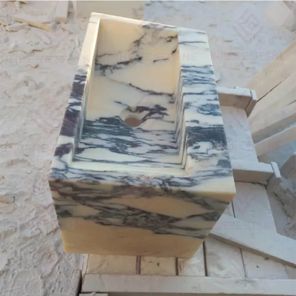 Custom Italian Luxury Bathroom Sink – Modern Calacatta Viola Marble, Wall-Mount Natural Stone Basin for Villas & Powder Rooms