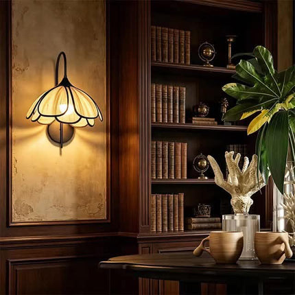 Medieval Art Wall Lamp with Creamy Petals Background Wall Decoration Lamp Nordic Minimalist Bedroom Bedside Wall Lamp