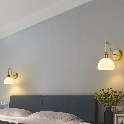 Scandinavian Creative Modern Iron Bedside Wall Lamp Bedroom Corridor Aisle Glass E27 Milky White Simple