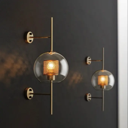 Glass Shade Wall Lamp Featured Iron Grid Lampshade Industrial Style Wall Light JY7125