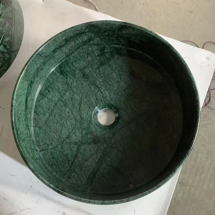 Modern Cylindrical Art Bathroom Basin Green Marble Stone Sink Handmade Durable Bathroom Basin For Hotel & Villa Use