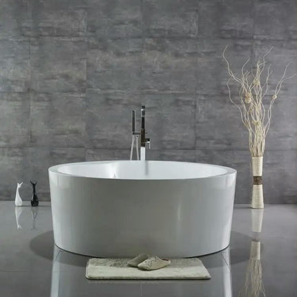 UPC Lucite Acrylic Round Free Standing Bath Tub KF-732A Large Indoor Circle Soaking Tub Contemporary Apron High Glossy White