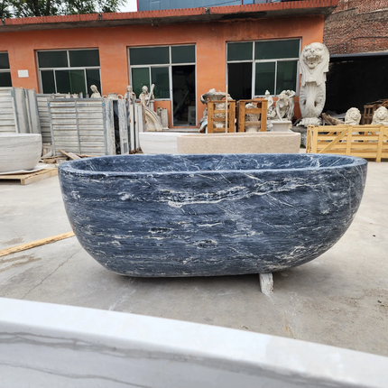 Luxury Custom-Modern Oval Bathtubs Exclusive Palissandro Blue Marble Freestanding Soaking Bathroom Villa Hotel