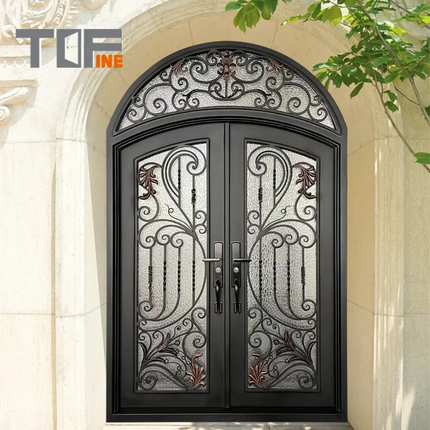 Customize External Iron Doors for Villas Puertana Wrought Doors Aluminum Glass Black Outdoor and Indoor French Iron Door for House