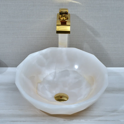 Luxury Diamond White Onyx Stone Wash Basin Natural Marble Sink Bathroom Cabinet Counter Top Art Vessel Sink