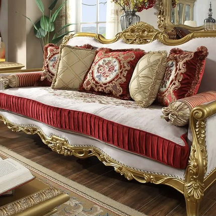 Luxury Royal Midcentury Modern Solid Mahogany Wood Sofa Set Hand Carved Gold Finish Eco-Friendly Durable Living Room Furniture