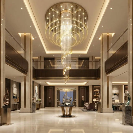Custom Modern Minimalist Gold Crystal Chandelier Large Linear Stainless Steel LED Lighting Adjustable Height Dimmable for Hotel