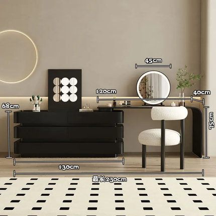 Black Dressing Table With Integrated Drawer Cabinet, Italian-Style Makeup Table, Vintage Style, High-End Solid