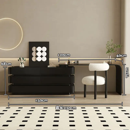 Black Dressing Table With Integrated Drawer Cabinet, Italian-Style Makeup Table, Vintage Style, High-End Solid