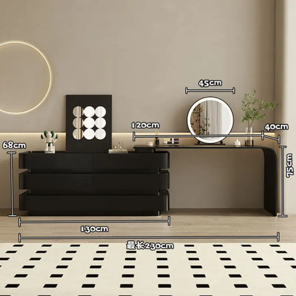 Black Dressing Table With Integrated Drawer Cabinet, Italian-Style Makeup Table, Vintage Style, High-End Solid