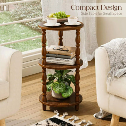 Small 3-Tier Modern Eco-Friendly Durable Narrow Solid Wood Mango Bedside Nightstand End Table Storage Shelf Bedroom Living Room