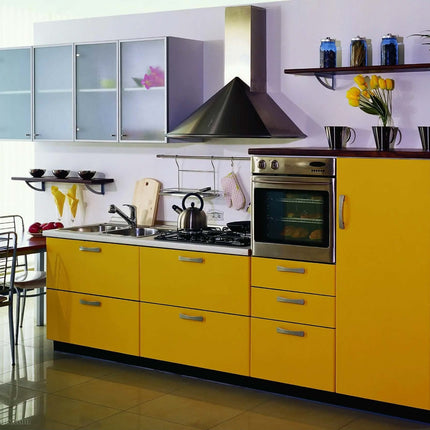 CBMMART Modern Grey and Shallow Yellow Kitchen Cabinet Set Custom Kitchen Cabinet with Island