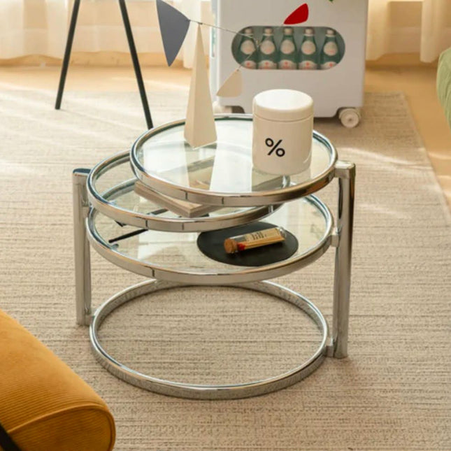 Rotating Creative Small Coffee Table Round Tempered Glass Middle-Aged Home Small Apartment Side Table