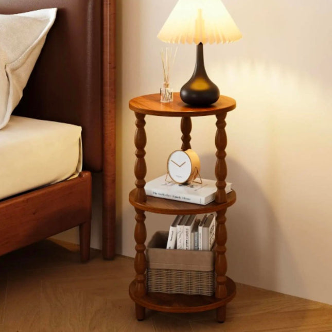 Small 3-Tier Modern Eco-Friendly Durable Narrow Solid Wood Mango Bedside Nightstand End Table Storage Shelf Bedroom Living Room