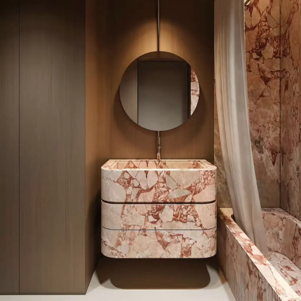 Custom Natural Calacatta Viola Marble Wall-Mounted Vanity – Pink Stone Integrated Sink for Luxury Bathrooms