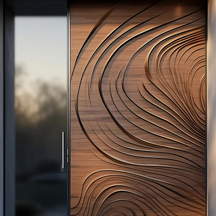 Light Luxury Modern Solid Wooden Door 3D Texture Carving Log Wind Deflecting Axis Villa Entry Barn Door Gaoding Waterproof