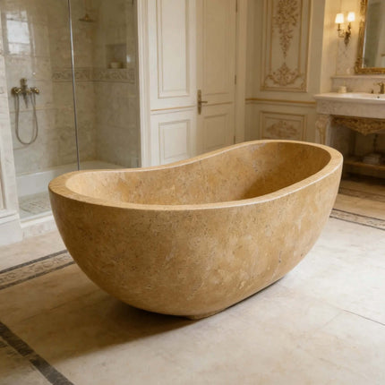 Bathroom Decoration Marble Bath Tub Beige Marble Stone Soaking Bathtub