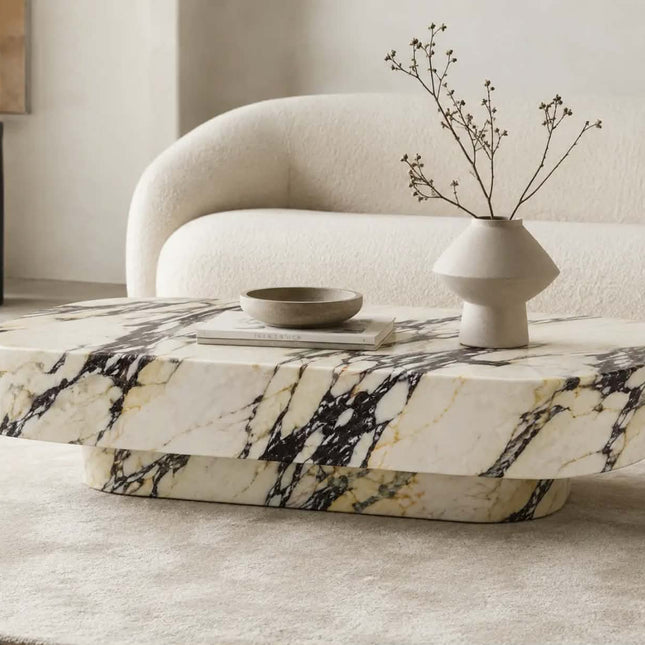 Italian Calcattca Viola Marble Carved Rectangular Coffee Table Contemporary American Luxury Living Room Furniture