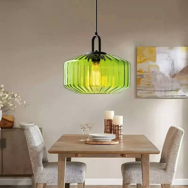 Green Glass Pendant Lamp Plug in Pendant Light Fixtures Mid Century Modern Hanging Lamp for Living Room