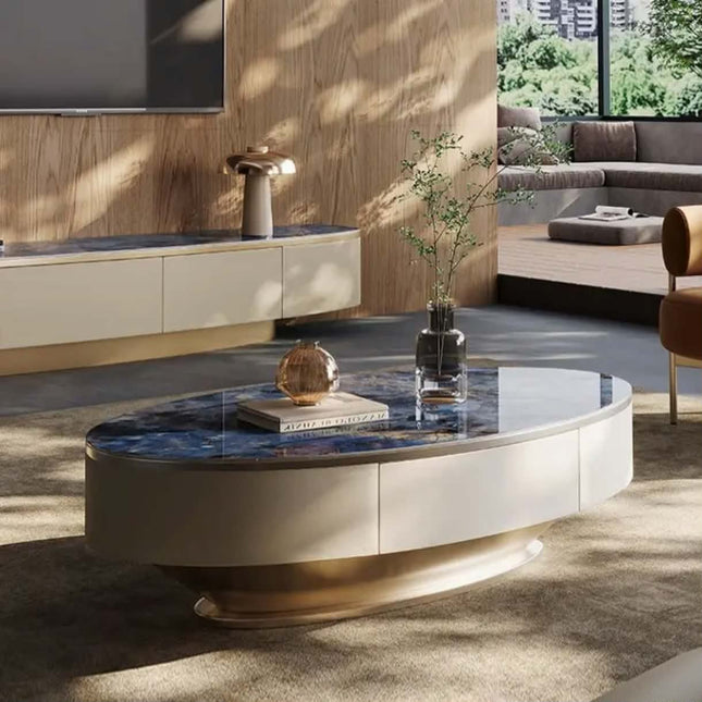 Made of concrete Italian-Style Light-Luxury Portable Modern Oval Stone Slab Decorative Coffee Table For Living Room