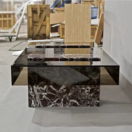 Modern living room tempered glass center table luxury marble base glass tea table glass coffee tables set living room base