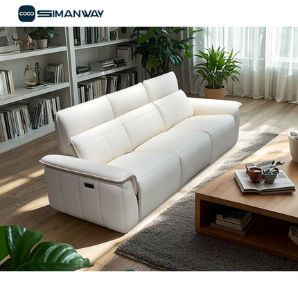 Contemporary Top-Grain Leather Triple-Cushion Power Reclining Sofa